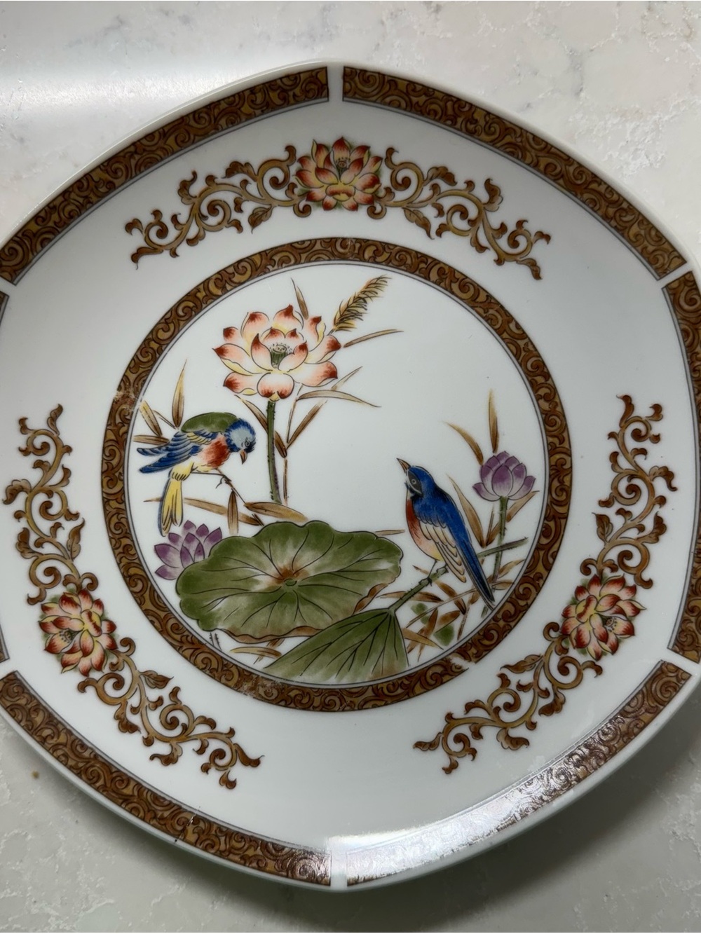 Decorative Vintage Porcelain Plate Blue & Green Bird Motif Handpainted Japan
